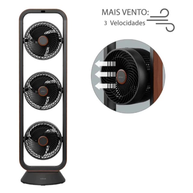 Ventilador Triplo Spirit Robot Preto E Tabaco 3 Motores 127v