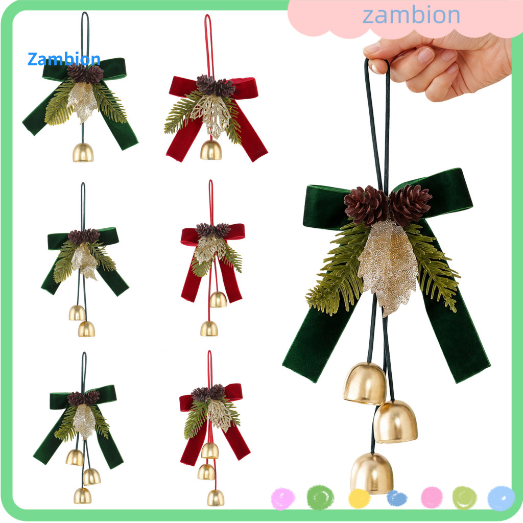 Christmas Ornaments for Tree Rustic Holiday Hanging Decorations Velvet Bow Bell Ornament Festive Wreath Decoration for H