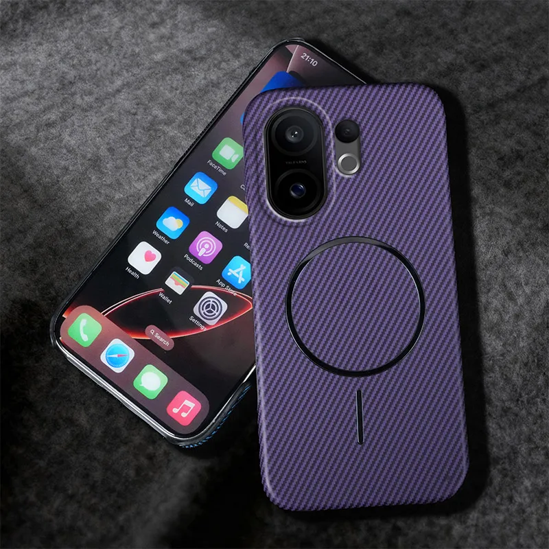 For VIVO V60 5G Case Magnetic Wireless Charging Kevlar Texture Half-pack PC Hard Back Shockproof Bumper Cover For VIVO V60 5G