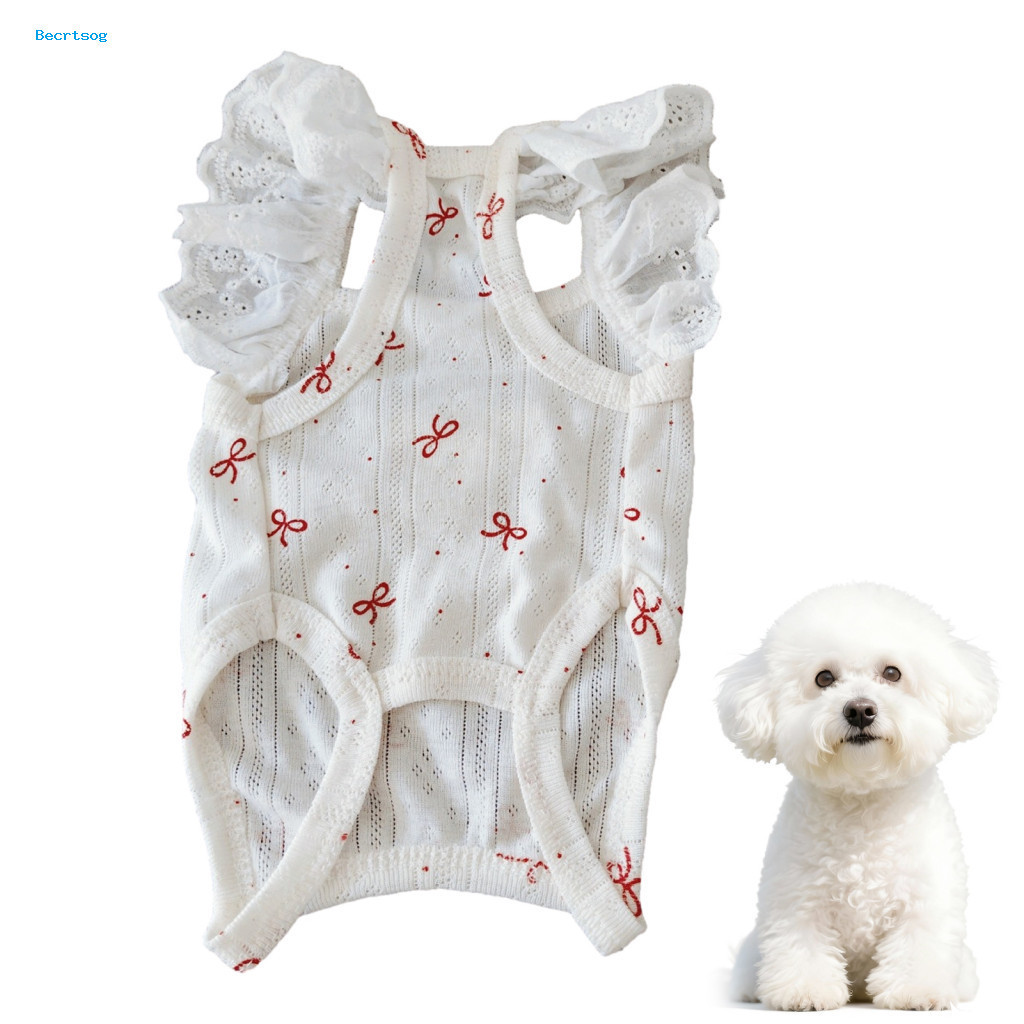 Dog Harness with D-ring Cute Clothes for Girls Cherry Print T-shirt Lace Ruffle Cap Sleeve Summer Pet Vest for Small Med