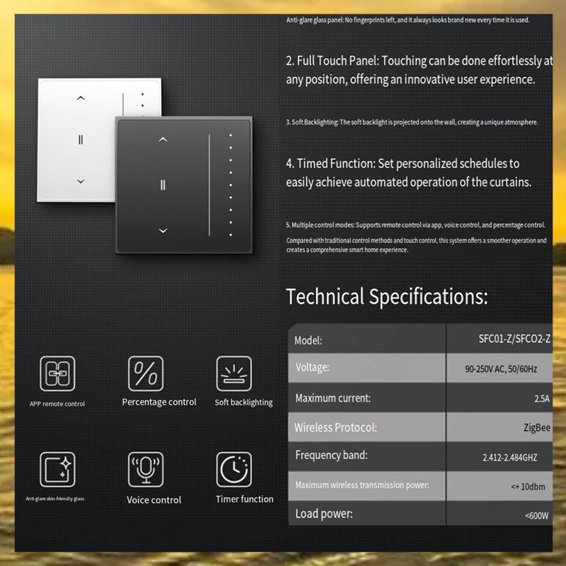 (Vko) Tuya Zigbee Smart Cortina US Switch Flowing Backlight Anti-Reflexo Painel De Controle De Toque Um Plugue Americano
