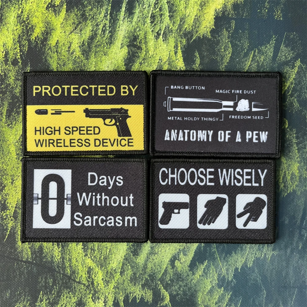 PROTECTED BY HIGH SPEED WIRELESS DEVICE Morale Badge Patch Anatomy of A Pew Printed Patches Tactical Backpack Hook&Loop Stickers