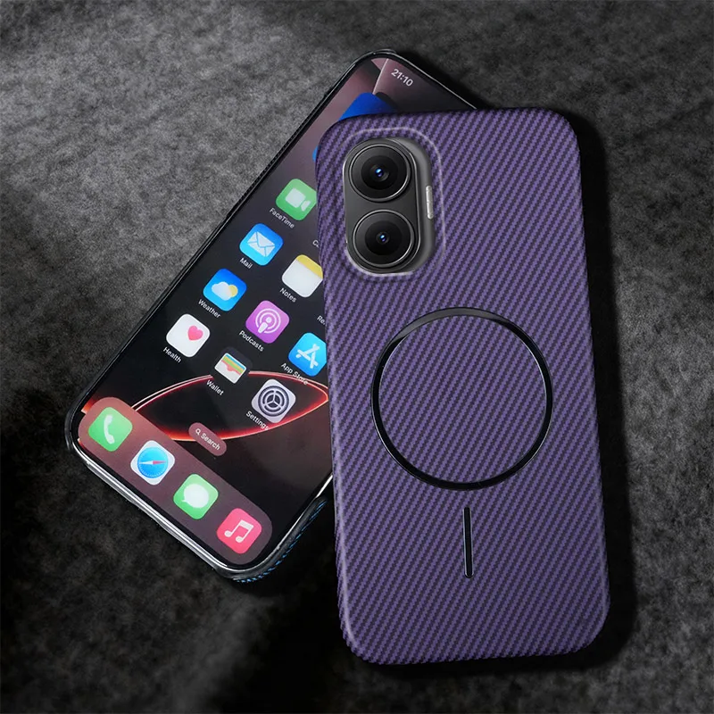 For Xiaomi Poco F7 Case Magnetic Wireless Charging Kevlar Texture Half-pack PC Hard Back Shockproof Bumper Cover