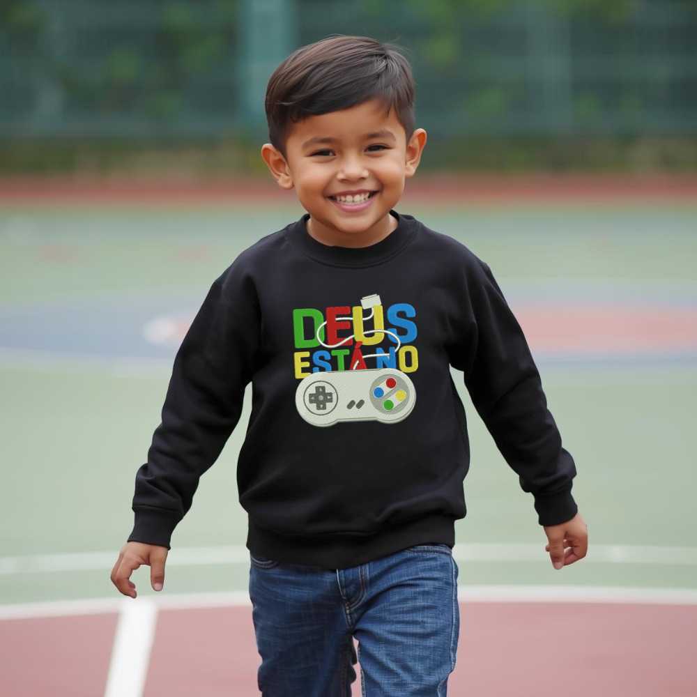 Moletom Blusa de Frio Infantil Bordado Deus Está no Controle