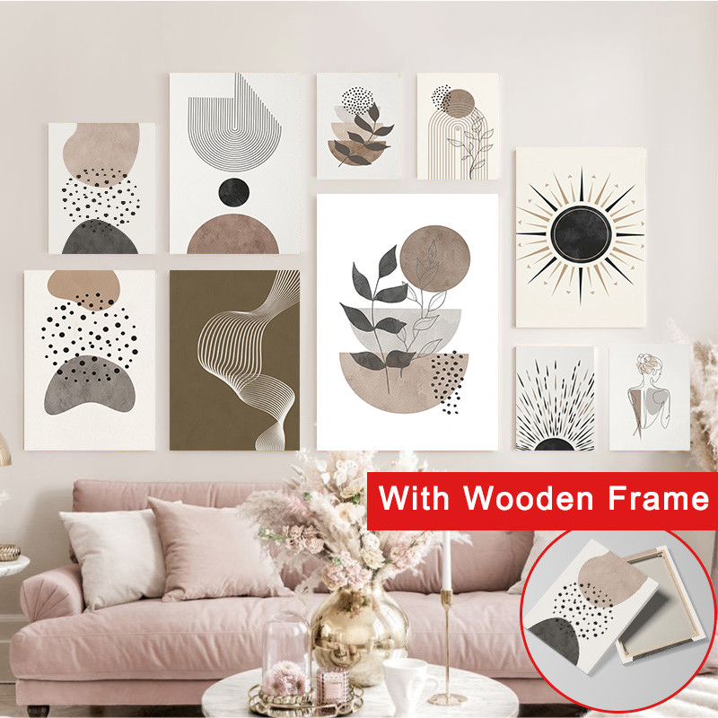 (Com Moldura) Galeria Abstrata Boho Neutro Arte De Parede Mid Century Linha Geométrica Moderna Em Formato De Impressões