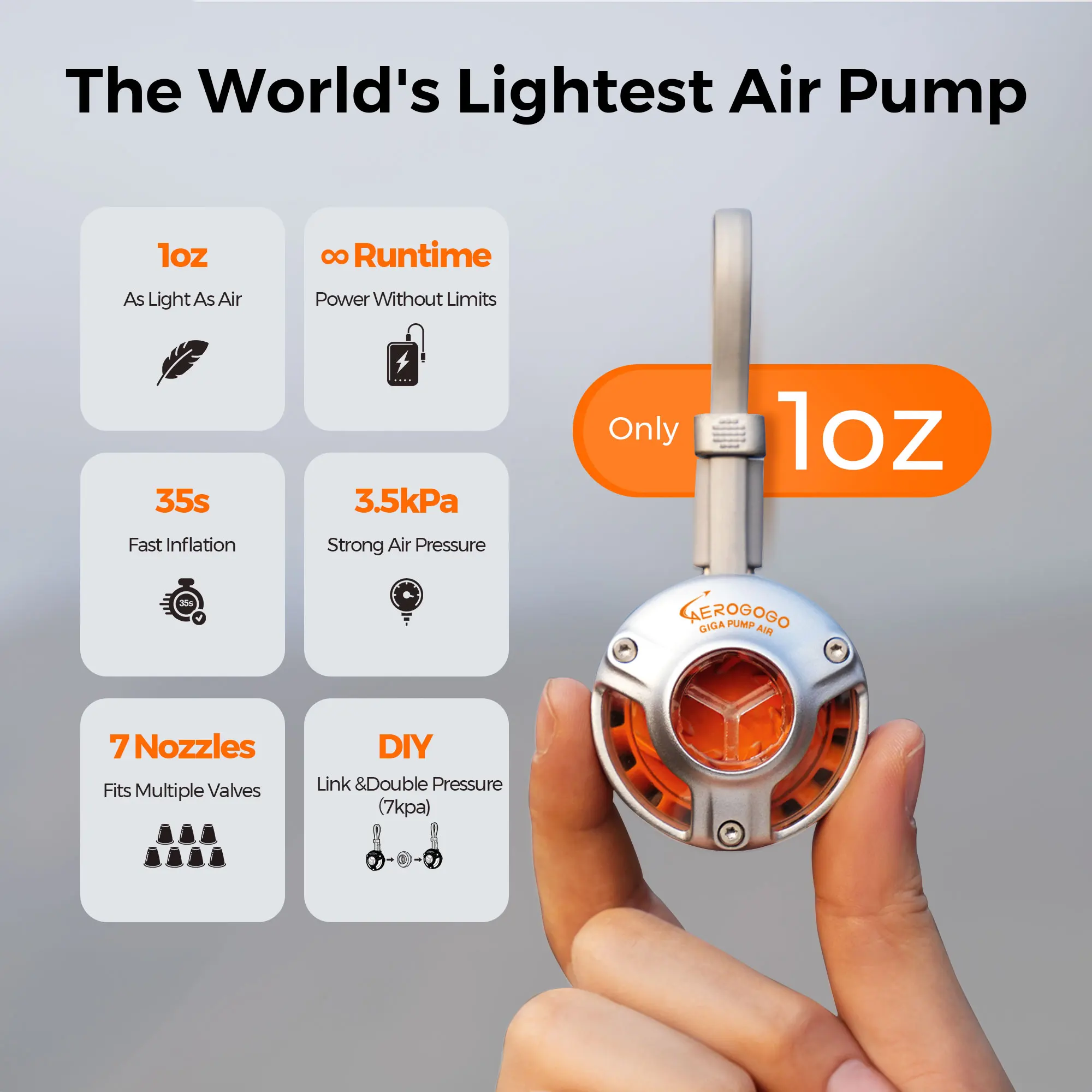 Aerogogo Giga Pump Air Ultra Light 28g Portable Mini Air Pump Camping Self Inflating Mat Tube Pump 1oz Ultra Small Wireless Inflator Backpacking Water Play
