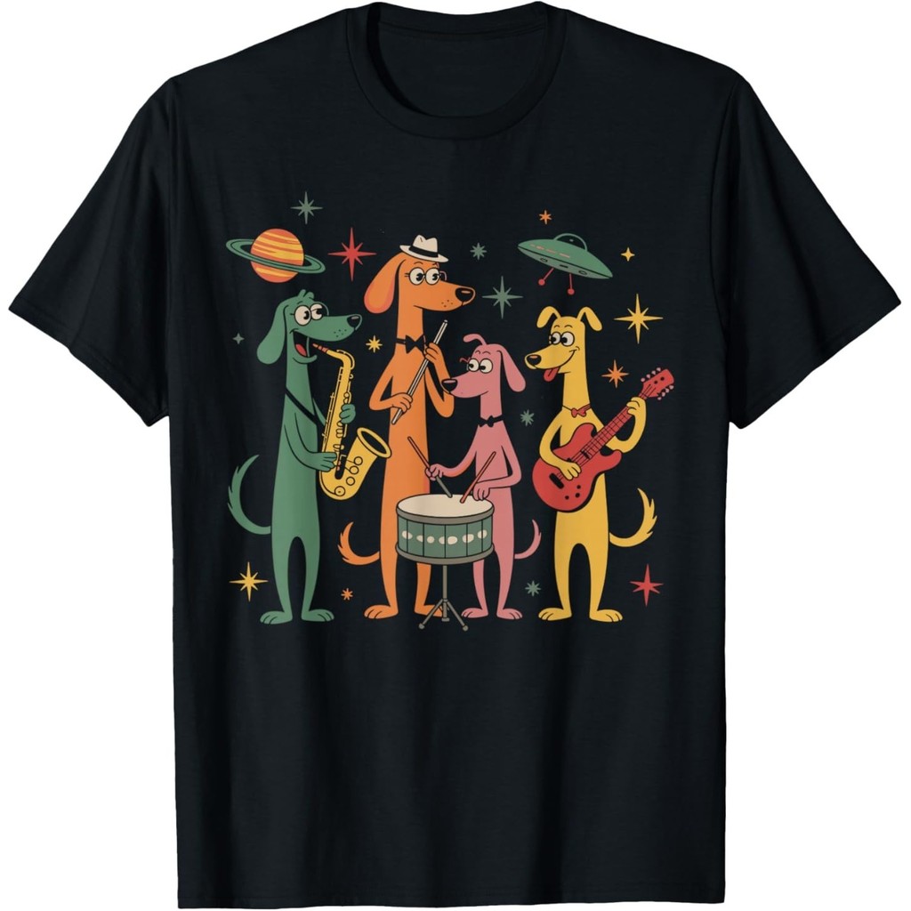 Camiseta Vintage Estilo Mid Century Modern Look Dogs Band 50S 60S