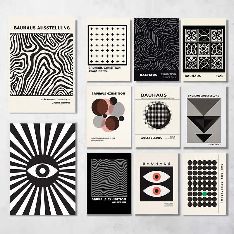 (Com Moldura) Exposição Bauhaus Vintage Impressão De Arte Em Parede Tela Pôster Geométrico Abstrato Mid Century Modern H