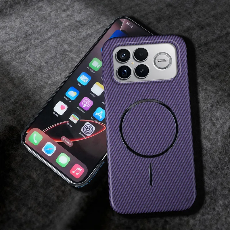 For Xiaomi Poco F8 Ultra Case Magnetic Wireless Charging Kevlar Texture Half-pack PC Hard Back Shockproof Bumper Cover