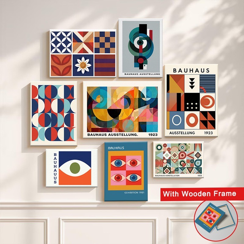 (Com Moldura) Retro Bauhaus Formas Geométricas Abstratas Impressão Em Tela Mid Century Arte Moderna Pôster Decoração De