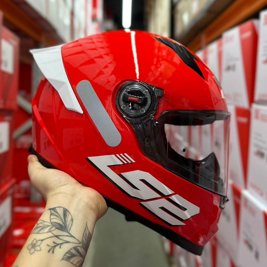 CAPACETE LS2 CLASSIC S DIGITAL MONOCOLOR BRIGHT VERMELHO IMPERDIVEL + SPOILER EXCLUSIVO