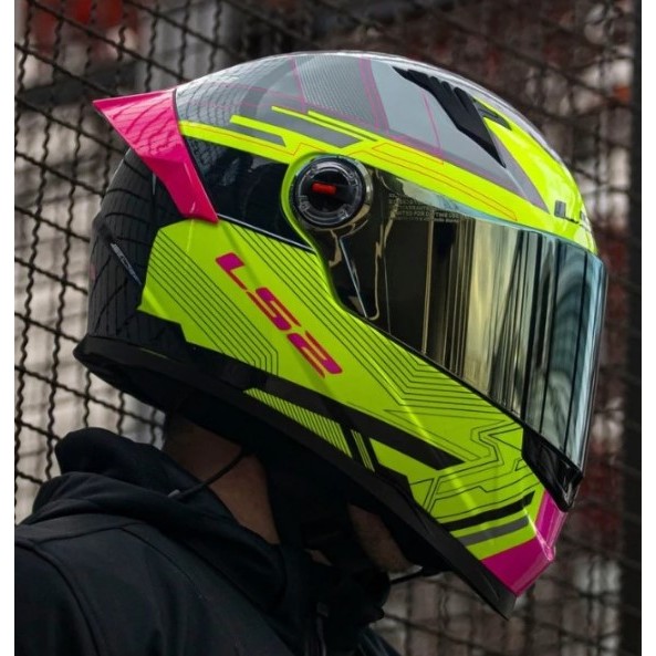CAPACETE LS2 CLASSIC S FF358 DIGITAL AMARELO ROSA FEMININO MASCULINO TOP + VISEIRA EXTRA +NARIGUEIRA