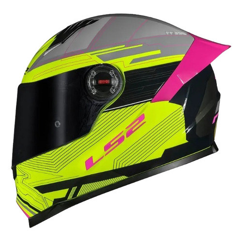 Capacete LS2 FF358 S Digital, Amarelo Preto Rosa