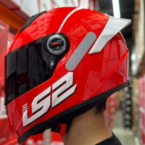 CAPACETE LS2 FF358 CLASSIC S DIGITAL MONOCOLOR BRIGHT VERMELHO IMPERDIVEL + SPOILER PROMOÇÃO