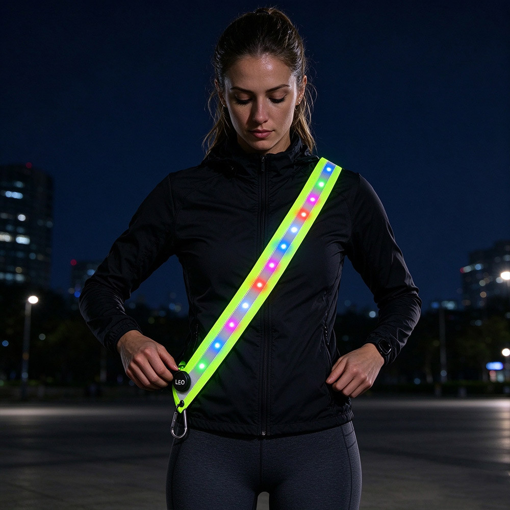 LED Reflective Sash for Night Running, Rechargeable Light Up Cross Body Sash,Colorful LED Safety Strap
