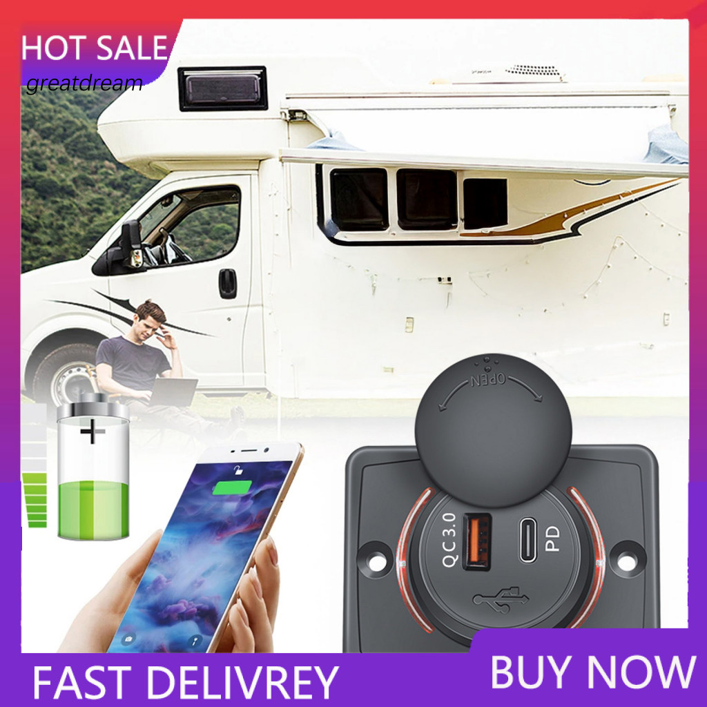 Dual Port Car Charger Easy Installation 30w Pd Usb Fast Charging Station for Phones Tablets 12v-24v Wall Mount for Rv fo