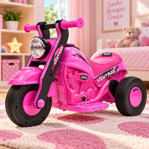 Moto Elétrica Infantil 6V Vintage Rosa 380W 3km/h Unutoys
