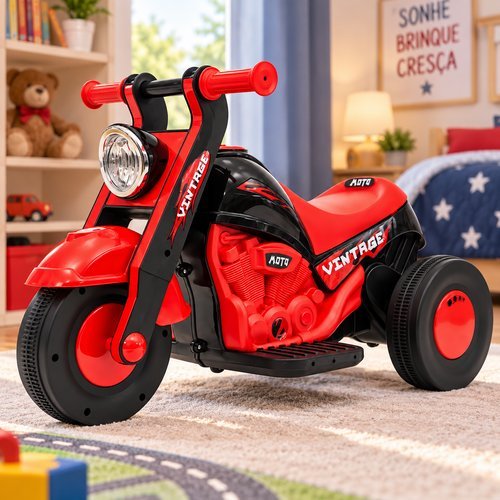 Moto Elétrica Infantil 6V Vintage Vermelha 380W Unito ys