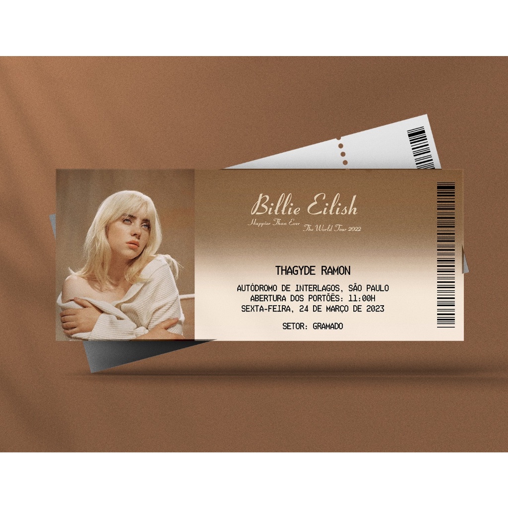 Ingresso Holográfico Personalizado Billie Eilish - Happier Than Ever World Tour 2022