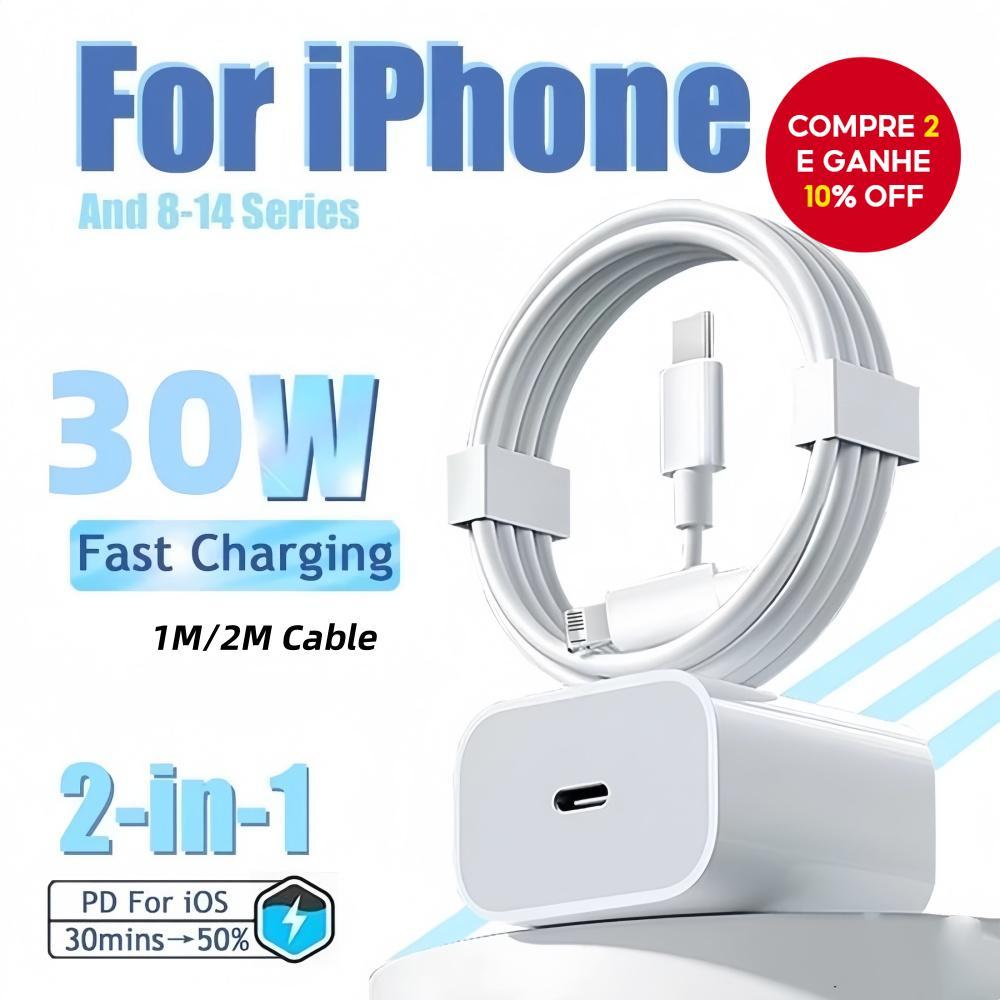 Adaptador De Carregador Rápido PD 30W USB-C Com Cabo De Carregamento De 1M/2M Para iPhone 14 13 12 11 Pro Max Xs , Xr ,