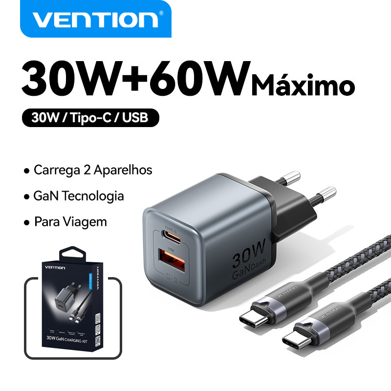 Vention Carregador De Parede Turbo 20w/30w Tipo-c + Cabo iPhone 7 8 9 X XR 11 12 13 14 Pro Max Plus