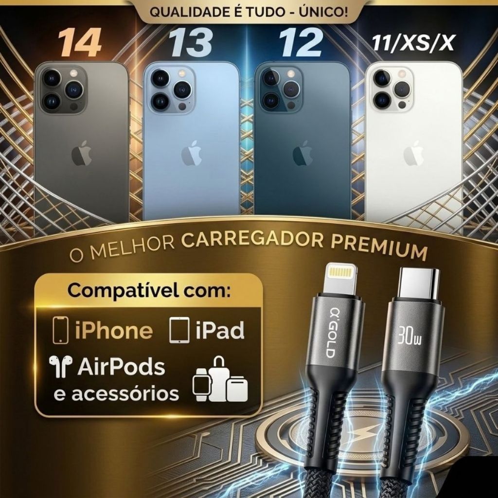 Cabo A' Gold Pro Tipo C Para Lightning 30w 1metro CB92 Iphone