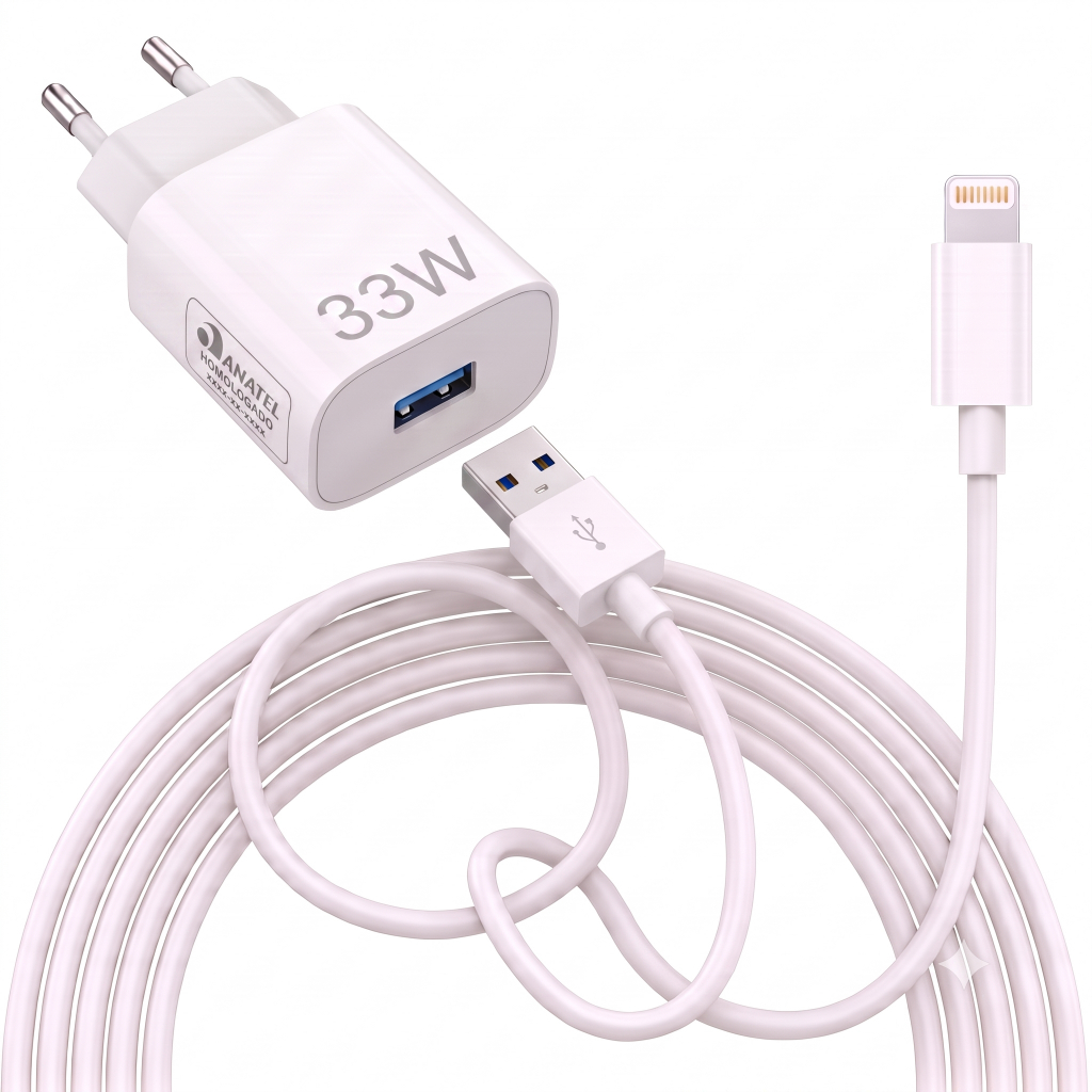 Carregador Turbo 30W + cabo 1-2 METROS USB LIGHTNING  Compatível p/IPHONE X XR 11 12 13 14 PRO MAX 33W
