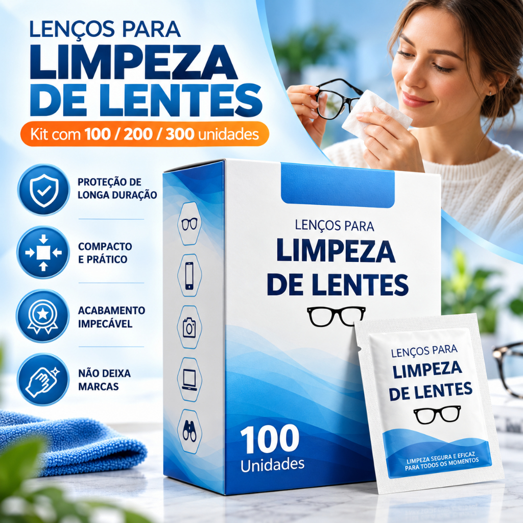Lenço Umedecido Para Limpeza Lente Óculos Câmera Limpa Antiembaçante Descartável Wipes Lens Caixa 300/200/100 Unidades