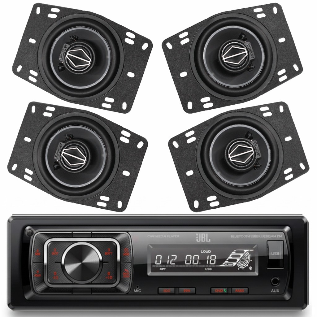 Kit Rádio JBL Celebrity 150 BT USB FM Auxiliar + 04 Alto Falantes 4 pol Bomber BBR Triaxial 240W