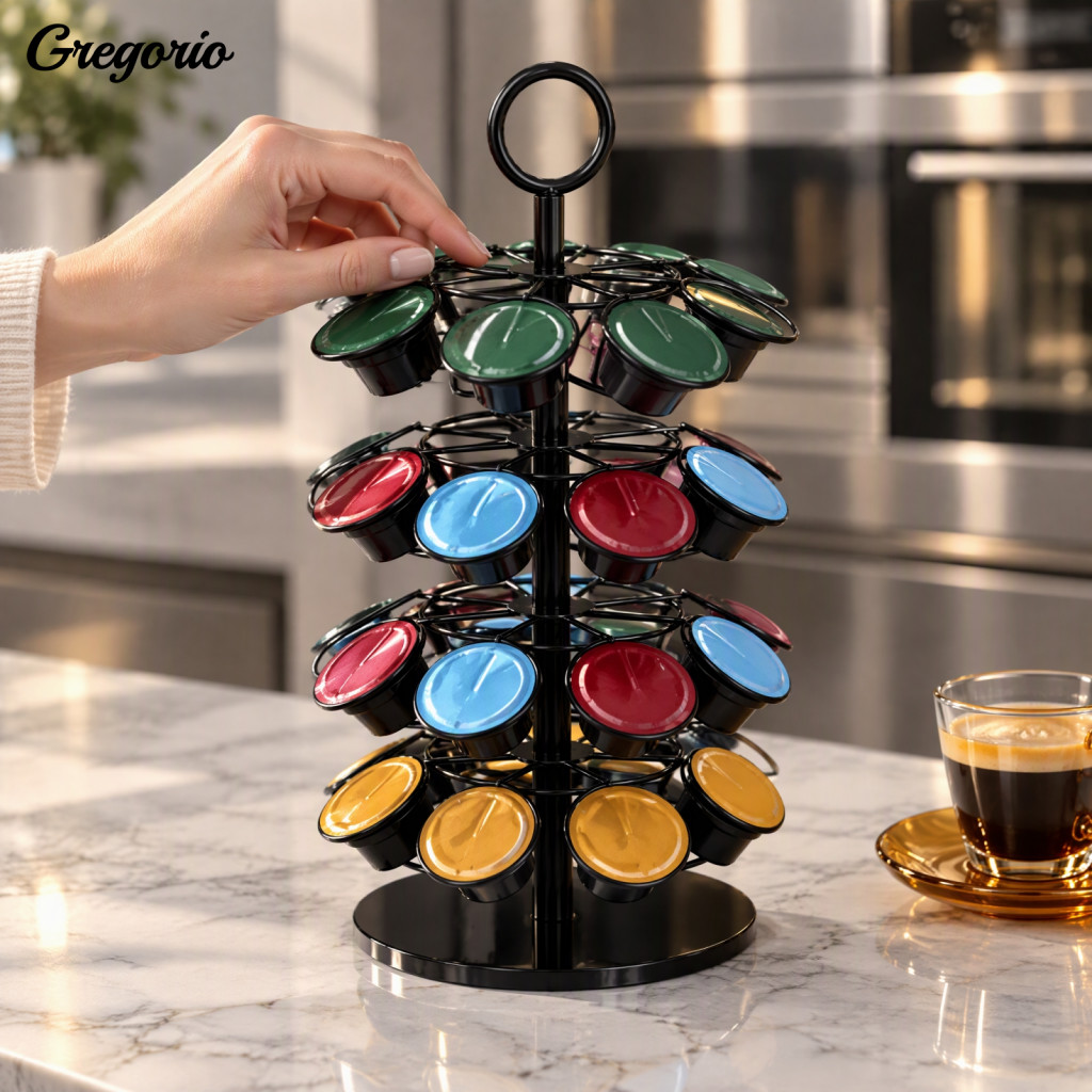 Coffee Capsule Organizer Rotating Pods Holder 32 Slots Space-saving Stainless Steel Pod for Kitchen for Nespresso
