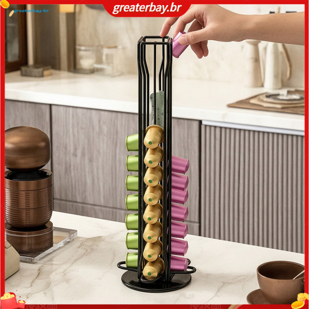 Rotating Coffee Capsule Holder 360° Spinning Rack Heavy Duty Carbon Steel Pod Organizer for Kitchen Countertop Vertical