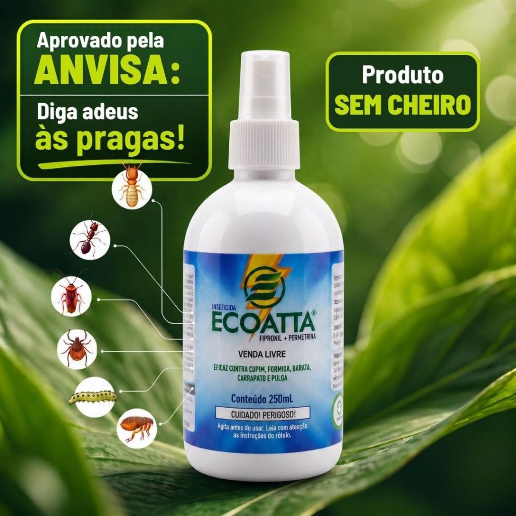 Inseticida Ecoatta 250ml Spray - Aprovado Anvisa Sem Cheiro Pet Friendly - Mata Cupim Formiga Barata Carrapato Pulga