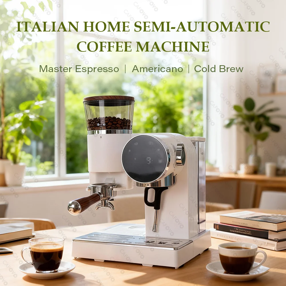 CAFOVO E121 15 Bar 58mm Semi-Automatic Espresso Machine with Grinder With 30-Step Grinder Cold Brew Coffee Maker for Home Cafe