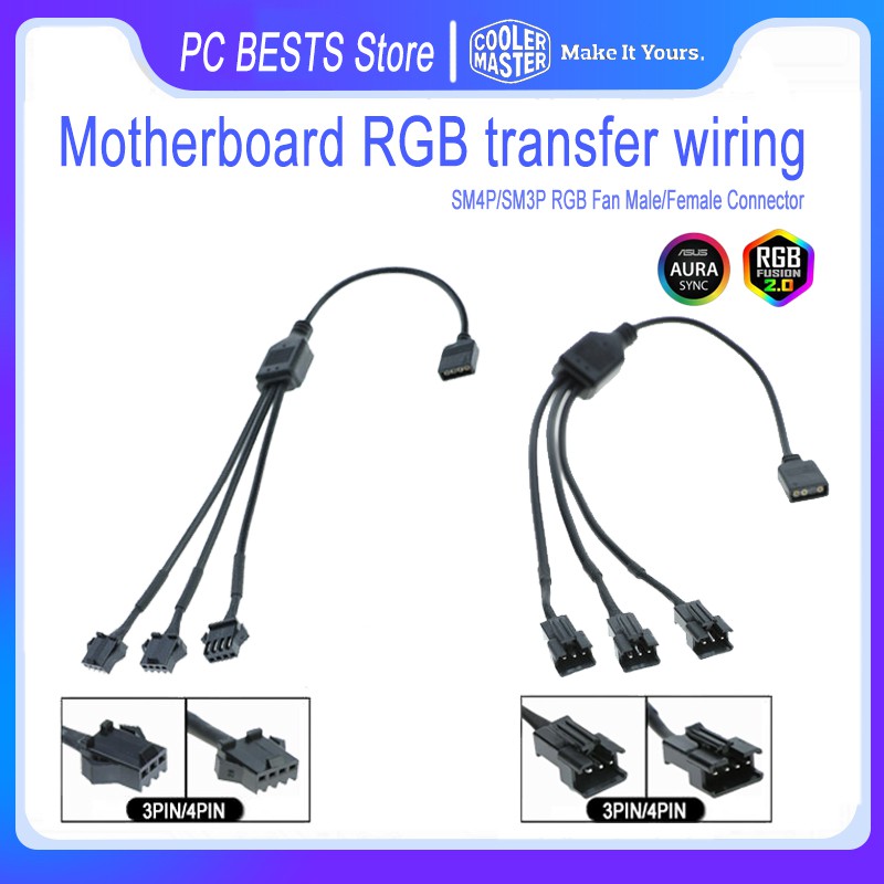 3pin 4pin 1to1 / 2 / 3 / 4 Computador Motherboard Splitter Cabo Converter Sm3P Rgb Fan Adapter Masculino / Feminino Conector