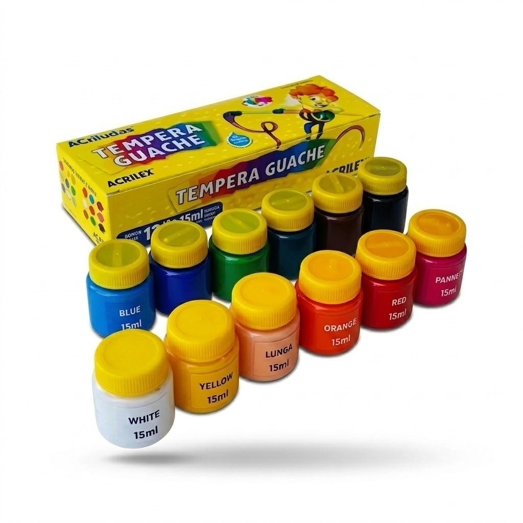 Tinta Guache Acrilex Têmpera 12 Cores 15ml Cada 180ml Escolar Infantil Artesanato Pintura Papel EVA Original