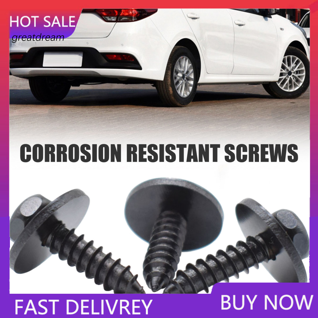 Durable Self Tapping Screws 10 Pcs Black Hex Head Self-tapping with Gasket Plastic Retainer Clips Anti-rust Coating Auto