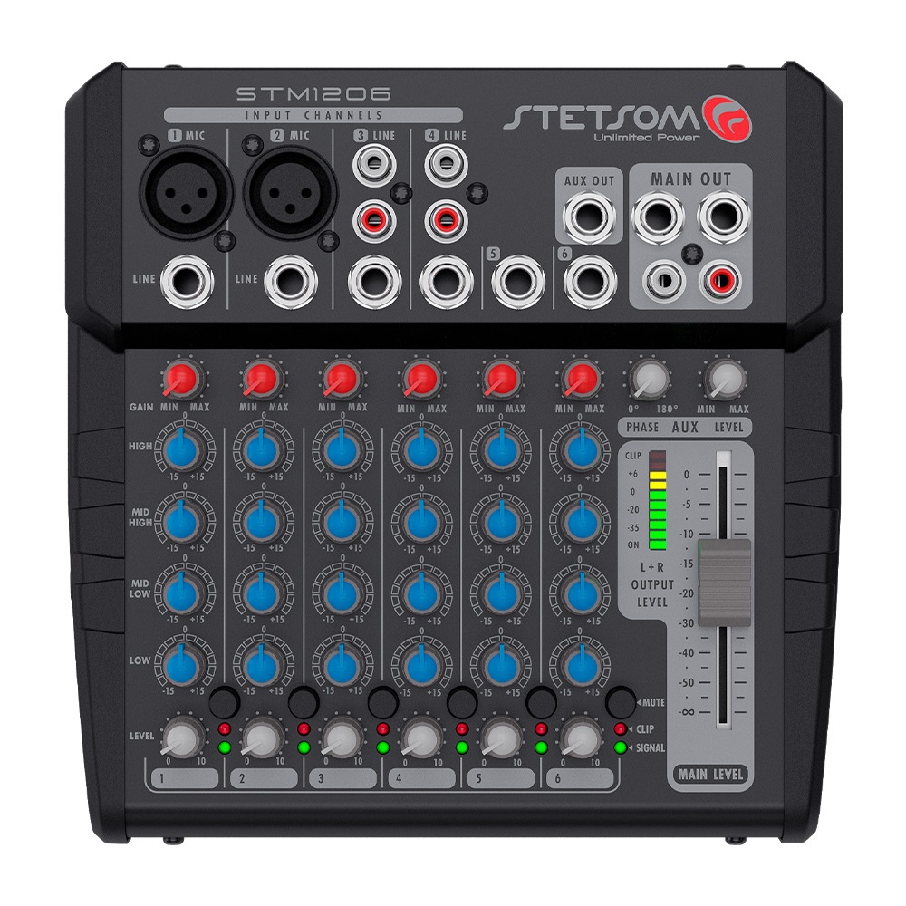 Mesa Som Automotivo Stetsom STM-1206 6 Canais Auxiliar 12v Rca Microfone Equalizador 4 Bandas