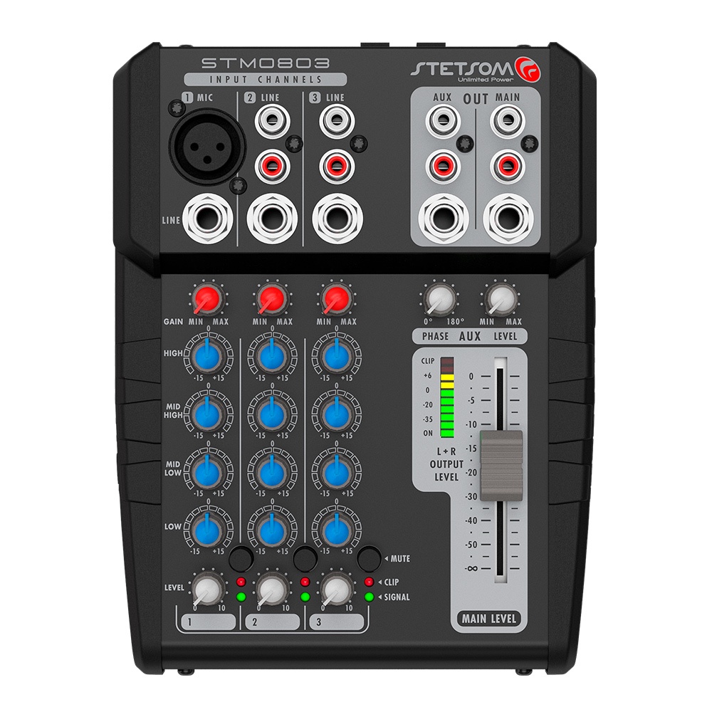 Mesa Som Automotivo Stetsom STM-0803 3 Canais Auxiliar 12v Rca Microfone Equalizador 4 Bandas