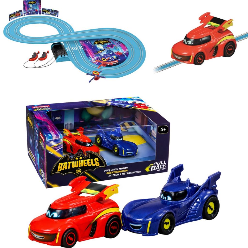 Carrinhos Batwheels Bam Vs Red Twin Pack Carrera Pull Back Fricção Escala 1:43 DC Batman