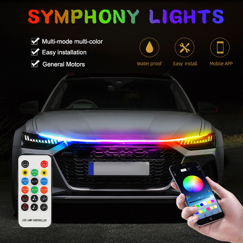 1pç Carro Led Hood Light Strip Multicolorido À Prova D'água Lâmpada Flexível Auto Decorativa De Iluminação Diurna 12V Universal