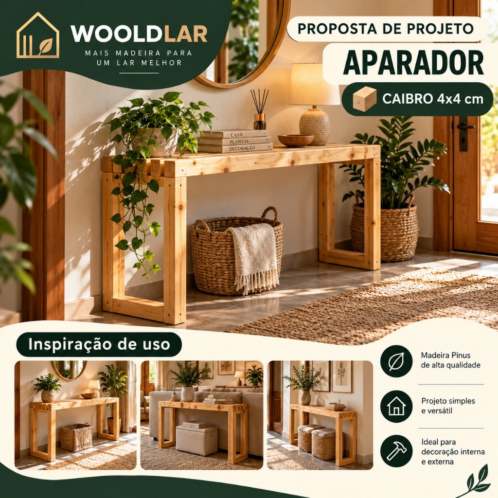 Kit 4 Caibros de Pinus 4x4 cm Aparelhado Madeira Natural para Marcenaria Construção Artesanato e DIY