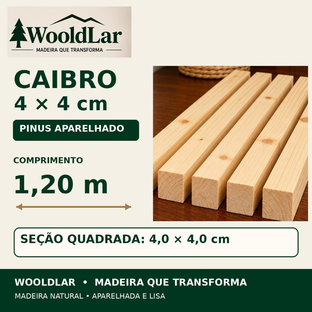 Kit 8 Caibros de Pinus 4x4 cm Aparelhado Madeira Natural para Marcenaria Construção Artesanato e DIY