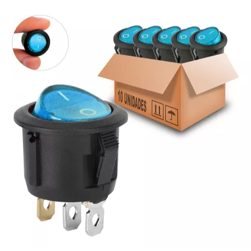 20pcs Chave Gangorra Luz Neon Azul 2 Posicoes Pacote Nova