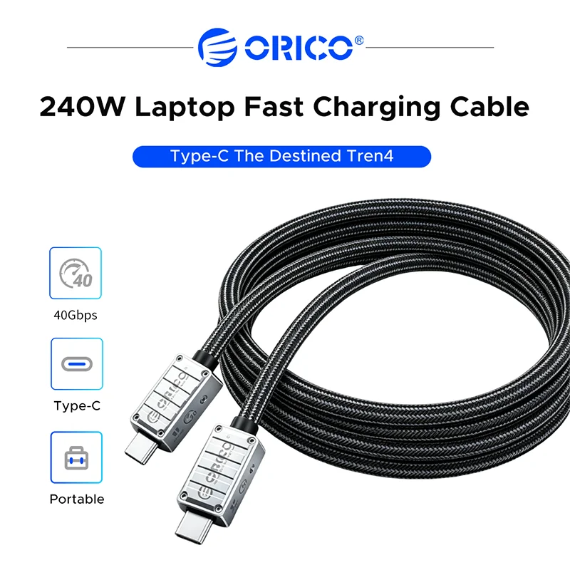 ORICO PD 240W USB C to C Cable 40Gbps Data Sync 8K60Hz Display Video Transmission Braided Charging Wire for MacBook  Phones