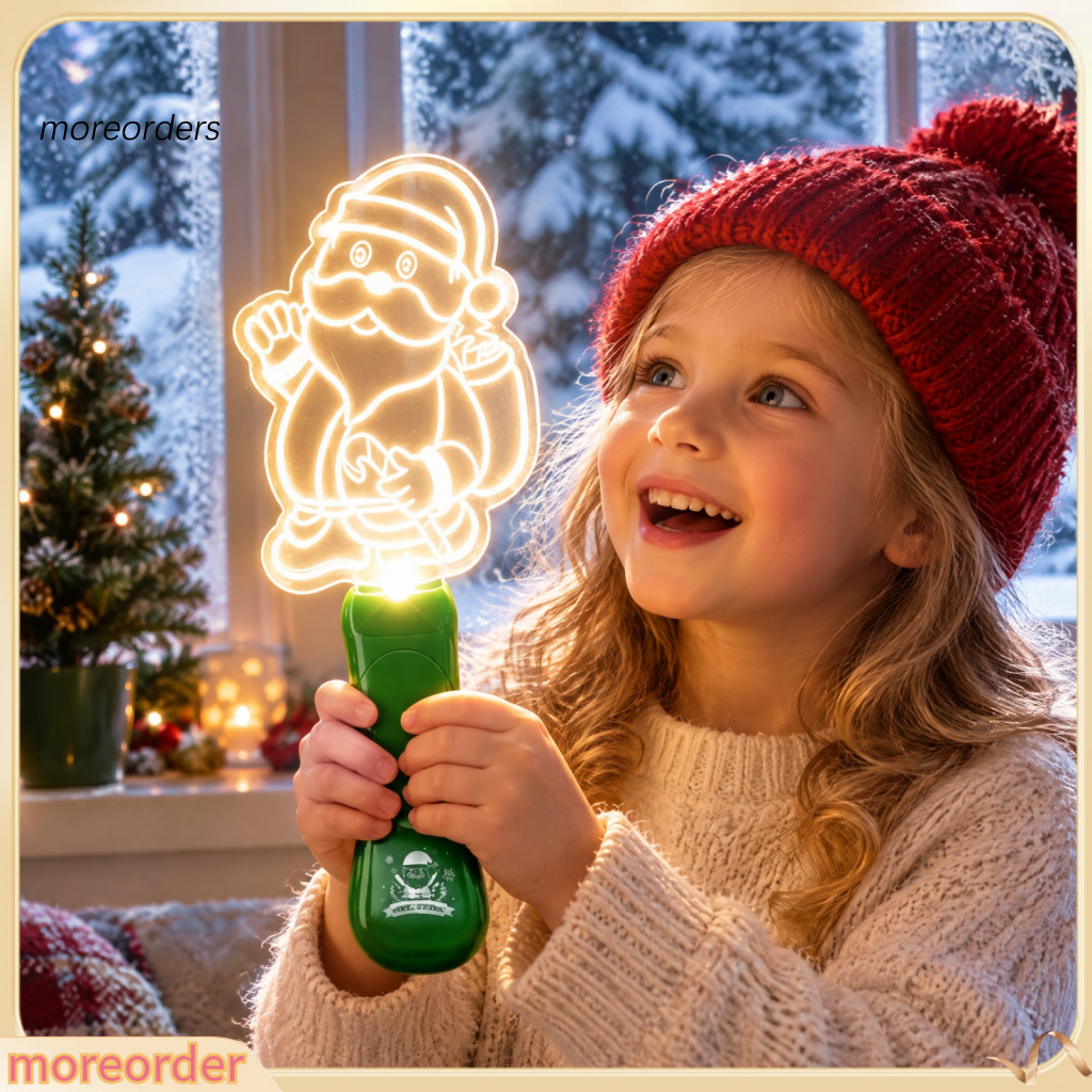 Christmas Musical Handheld Glow Stick Toy for Kids – Light Up Santa Snowman Tree Reindeer Patterns Holiday Party Favor