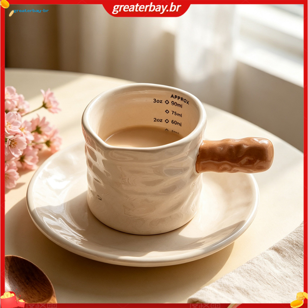 Ceramic Espresso Measuring Cup 90ml with Handle V-shaped Spout White Coffee Extraction Scale for Home Cafe Barista Acces