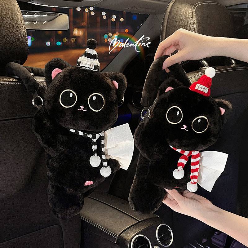 Car Tissue Box Hanging Car Interior Cute Cartoon Cat Paper Extraction Box Car Creativity Storage Car Interior Women FKnh