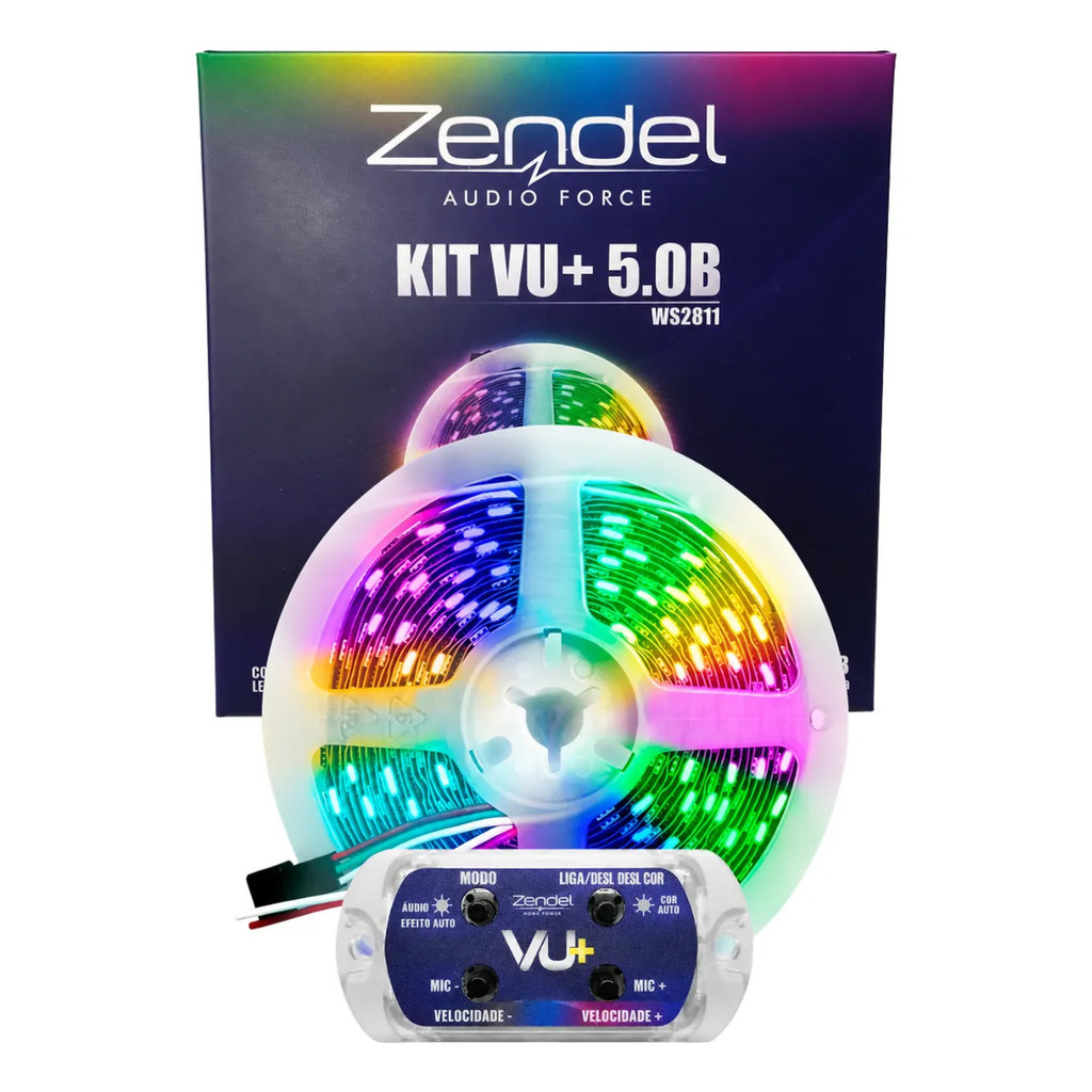 Kit LED Automotivo Zendel VU+ 5.0B WS2811 RGB Digital 60 LEDs/m Efeito Espectro de Áudio Ritmo Smart