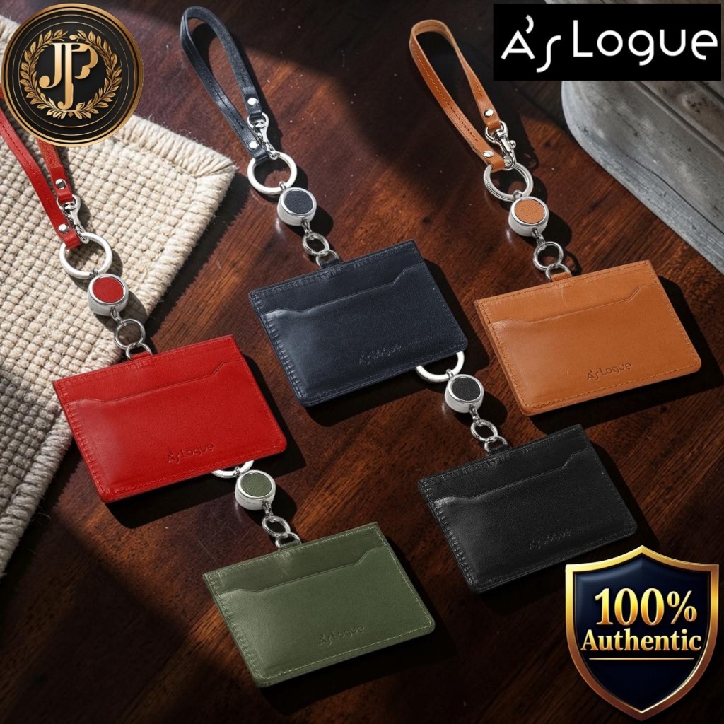 [A'sLogue] Tochigi Leather ID/Pass Case with Retractable Reel, Genuine Leather Card Holder
