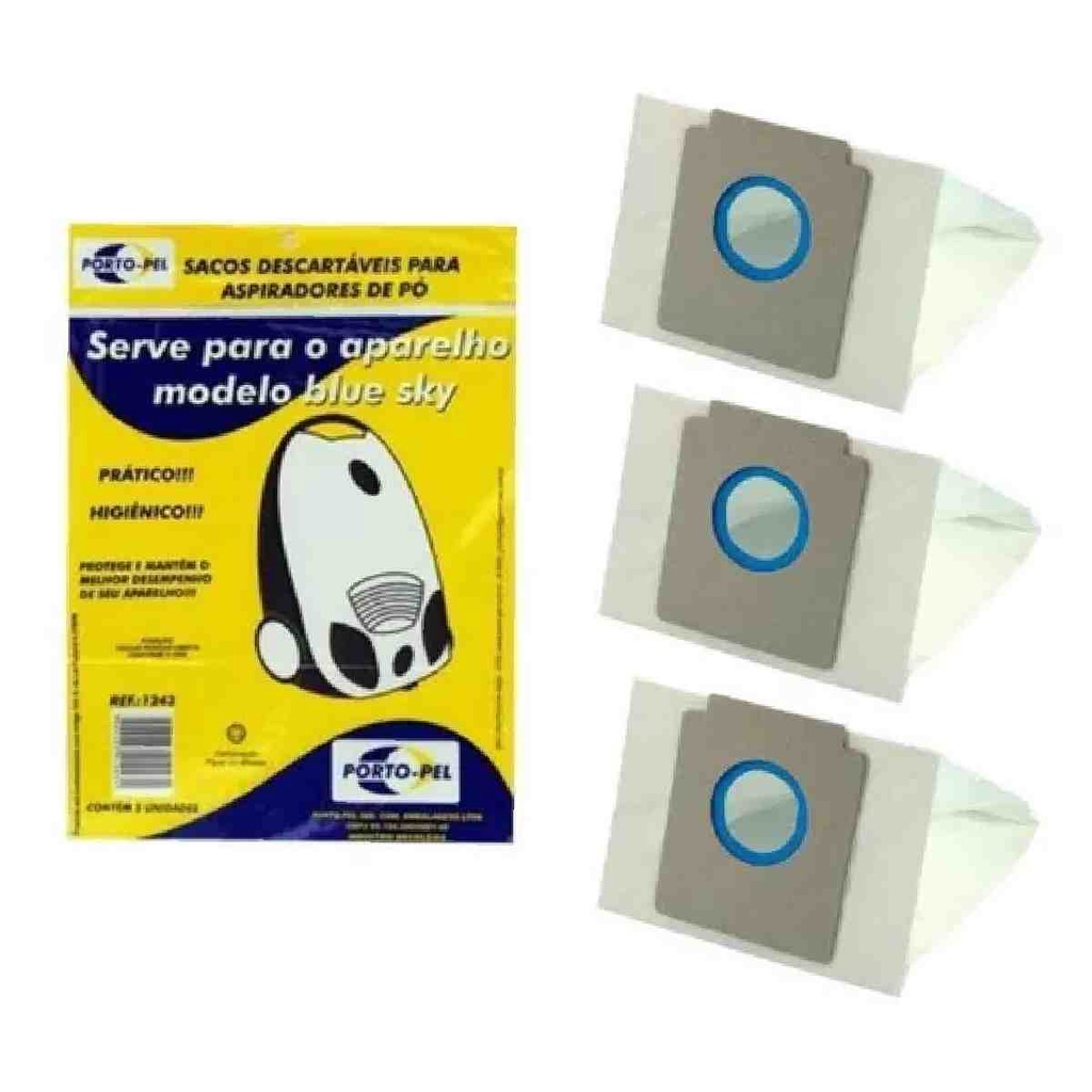 Saco Para Aspirador De Pó Modelo Blue Sky com 3 unidades